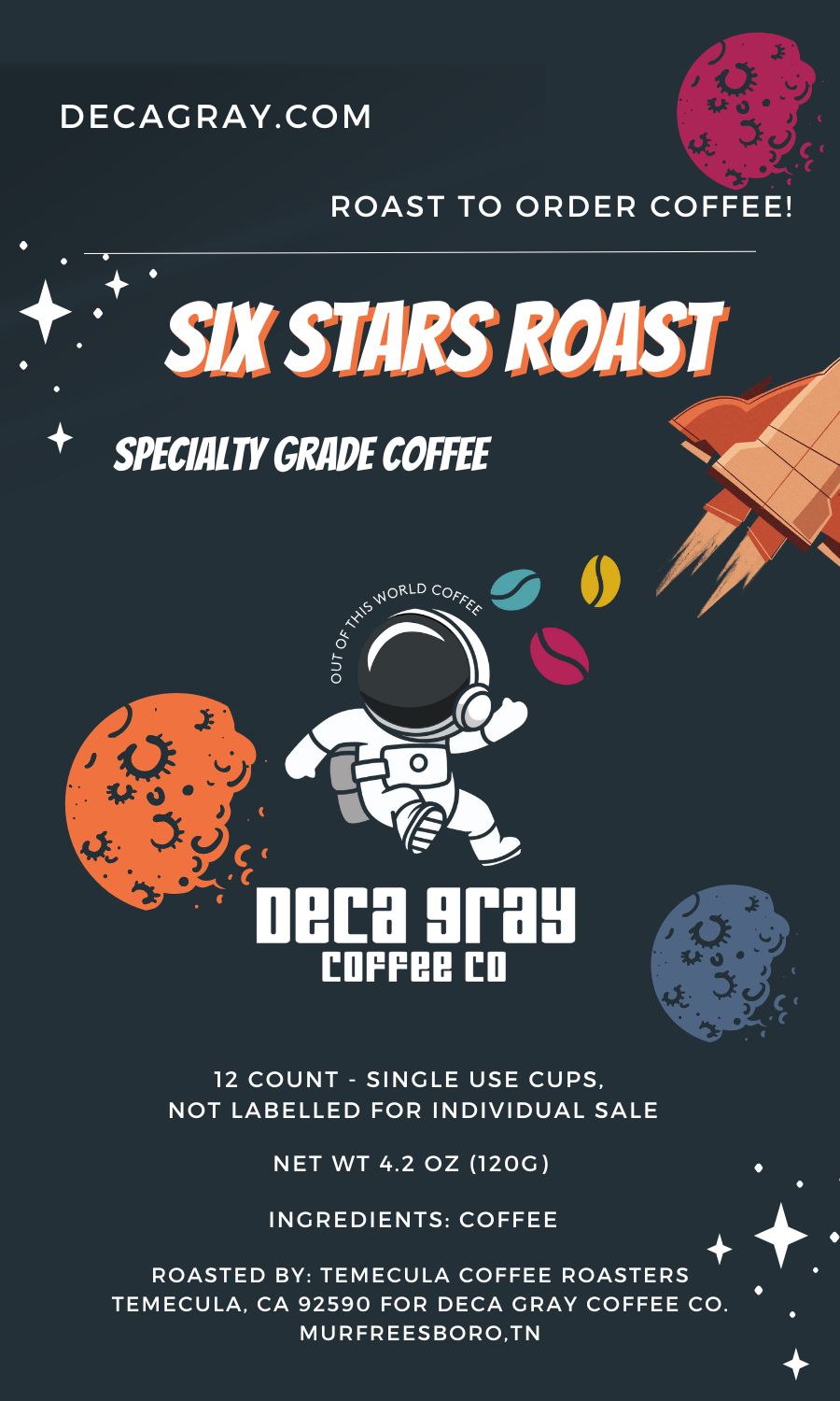 Six Stars Roast Espresso Coffee Pods (12 Count)